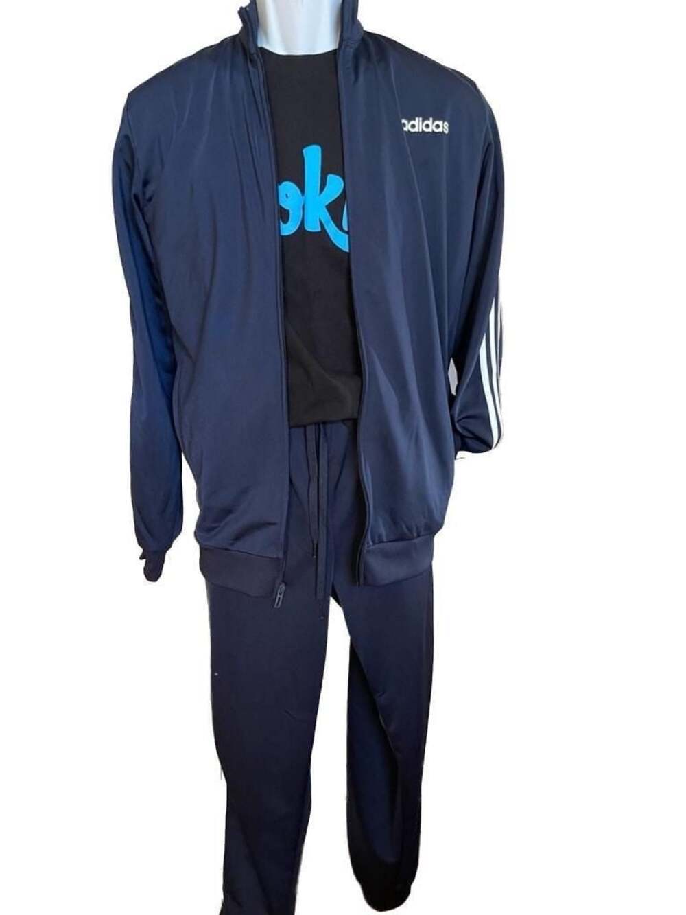 Adidas Men's Size Large Navy Blue 3-Stripe Tracksuit Set